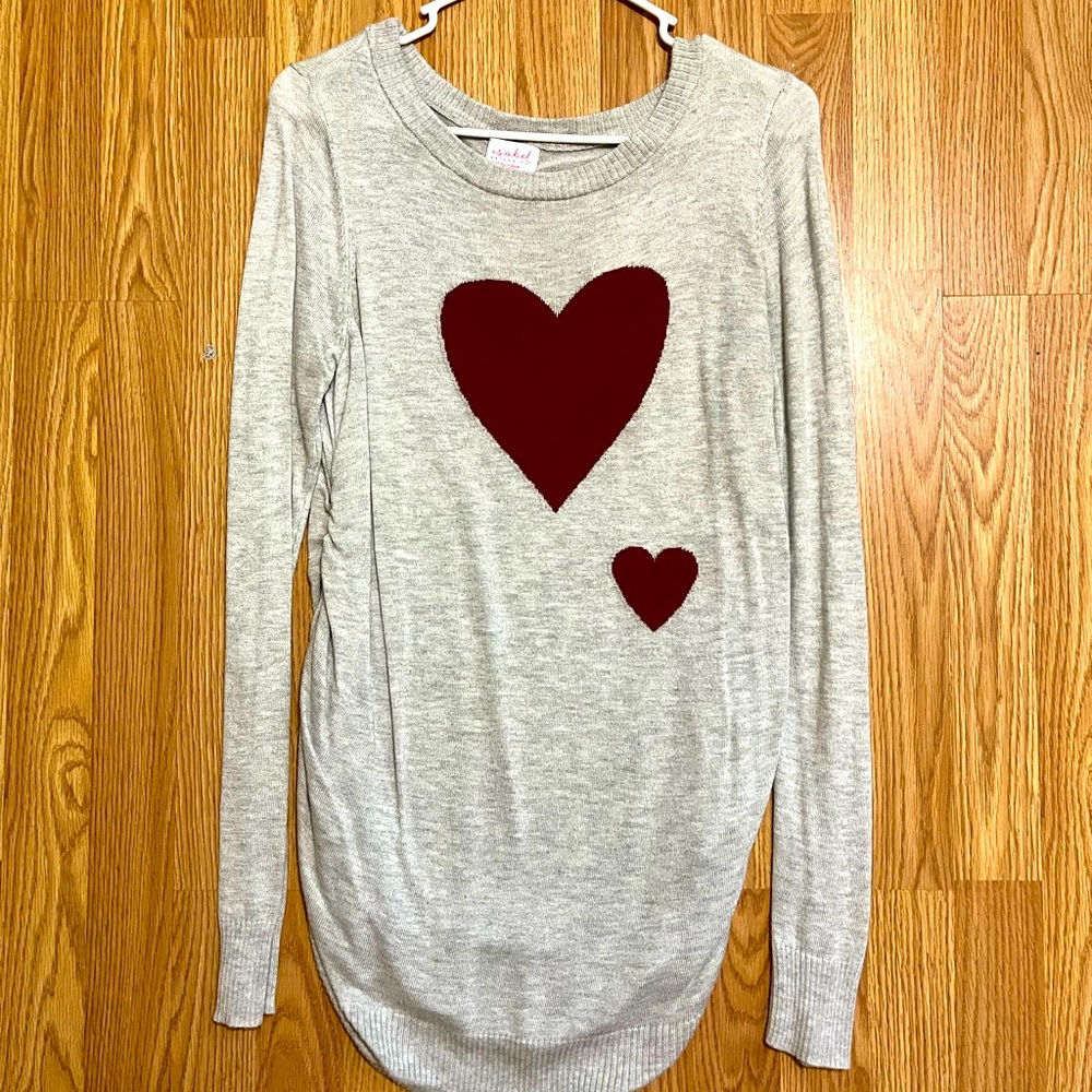 Maternity Long Sleeve Sweater Gray with Hearts Isabel Maternity Brand